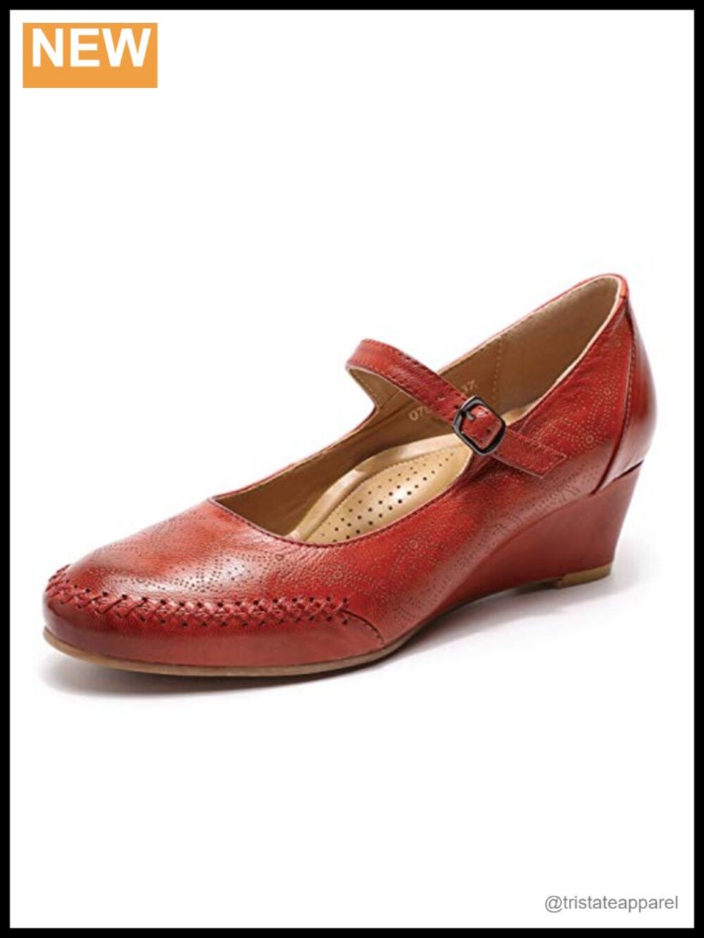 Handmade Sheepskin Mary Jane Wedge Pump Round Toe Cushioned